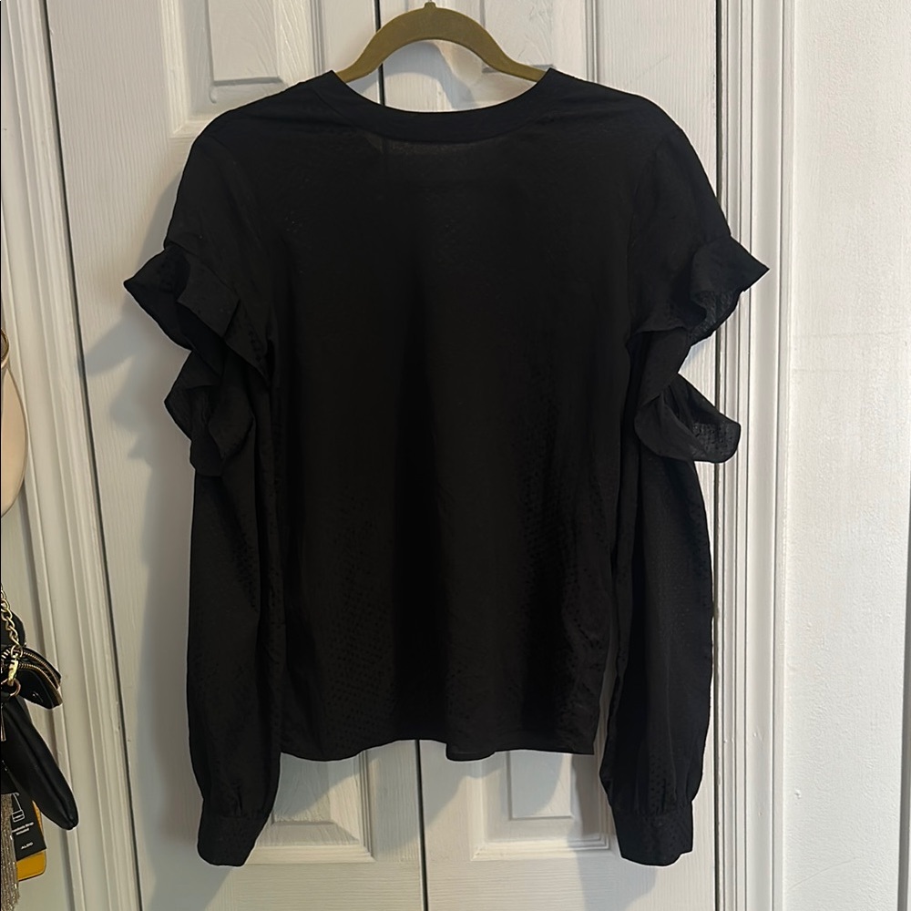 Express - Elegant Black Ruffle Sleeve Top - Small